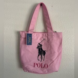 Polo Ralph Lauren Big Pony Pink Tote Bag Canvas Preppy Bear Zip Pockets One Size